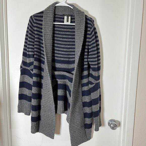 BCBG MAX AZRIA Women Sz S Blue & Grey Wool Cardigan Sweater Open Front - Picture 1 of 8